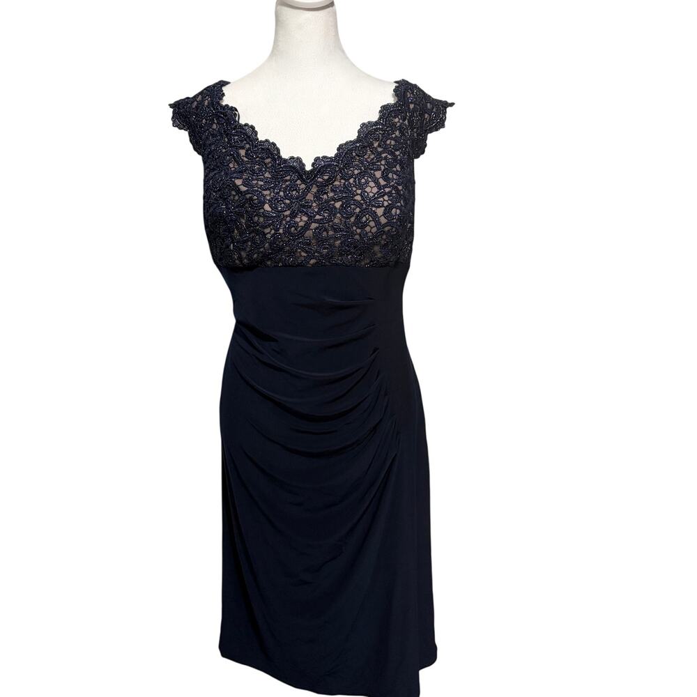Xscape Navy Lace Beaded Gown 16W Formal Evening Dress Plus Size NWT